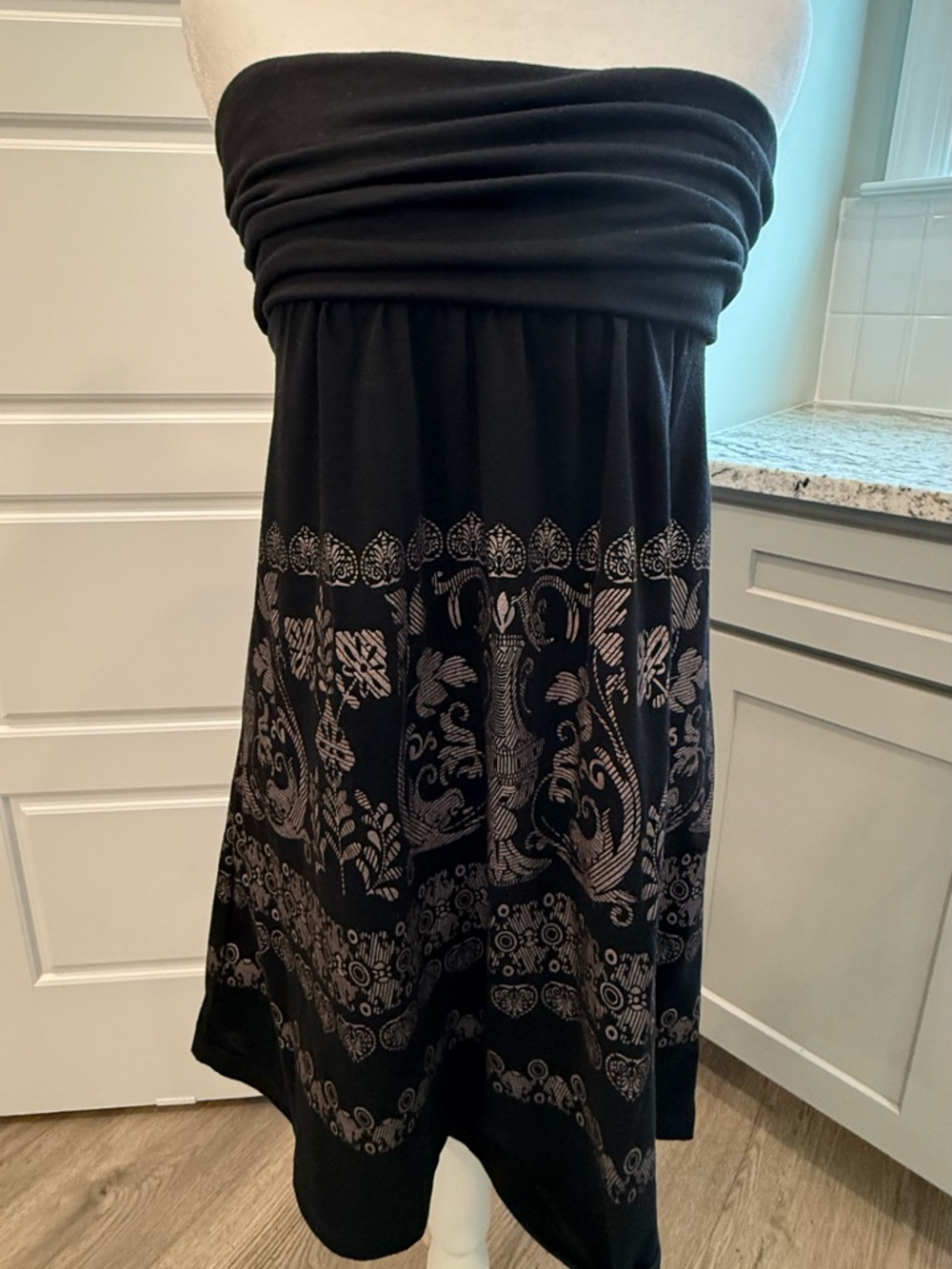 Divided Strapless Black Boho Mini Dress Size S Flowy Empire Waist